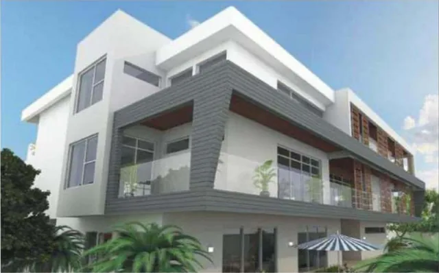 Balarabe Musa, Victoria Island: residential building with deep shading overhangs